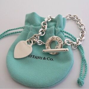Vintage Tiffany & Co. Sterling Silver Heart Tag Toggle Bracelet 7.75” Rare